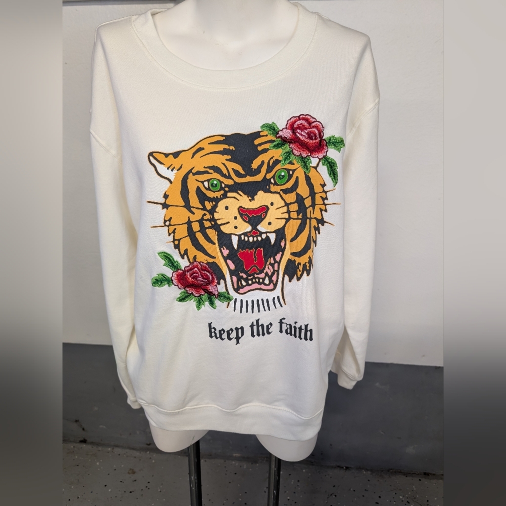 Keep The Faith Tiger Oversized Sluchy Sweat shirtFloral Motif "Keep The Faith"XL